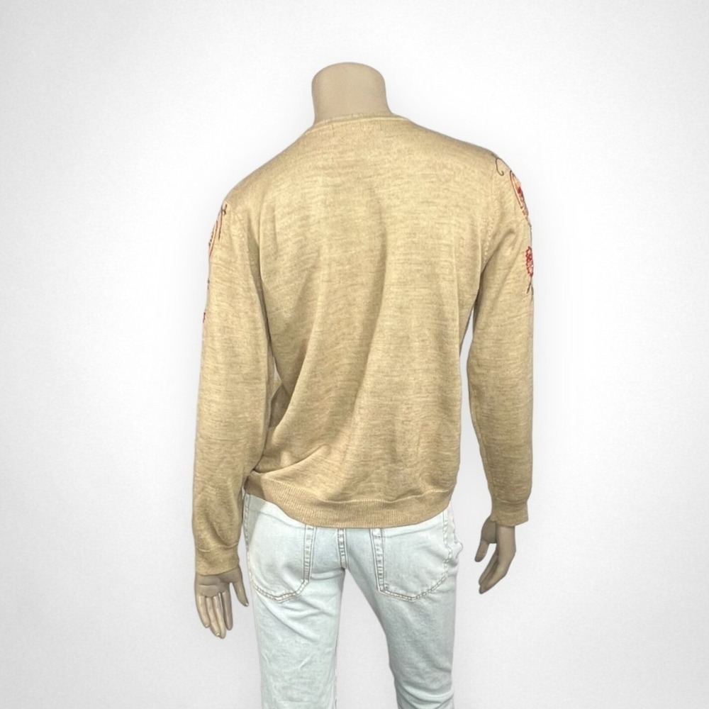 Vintage Medium ALFRED DUNNER Embroidered Knit Tan Sweater‎ Grandmacore - Picture 3 of 5